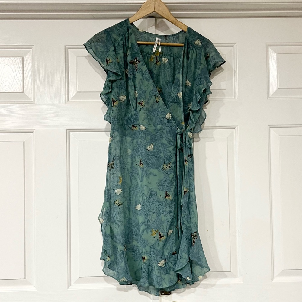 Anthropologie Teal Floral Midi Dress